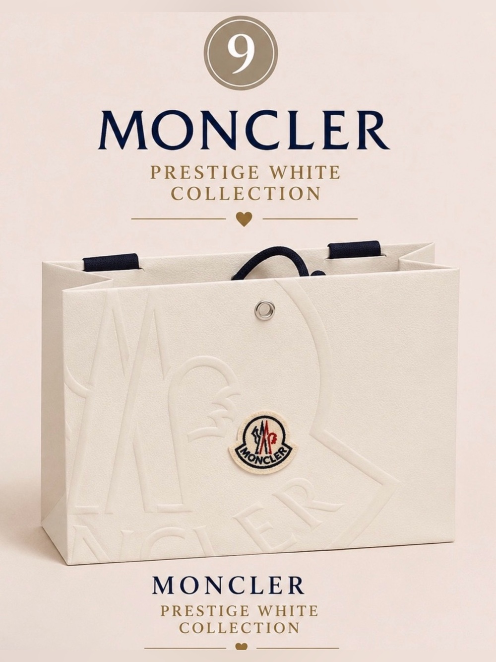 Moncler Embossed White Bag with Black Handles